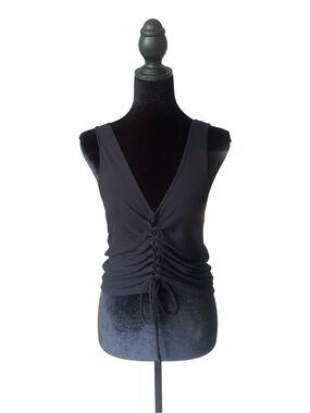 American Eagle Outfitters Soft & Sexy Black Ruched tie front V-Neck Tank medium